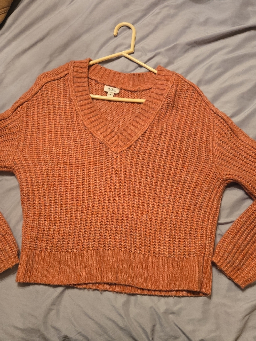 a.n.a V-Neck Chunky Knit Sweater - Rust Orange